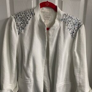 Chico's Elegant White Jacket with Embellished Shoulders